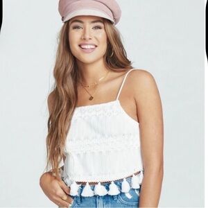 Show Me Your Mumu White Boho Crochet Tassel Tank Top Festival Beach Summer, S